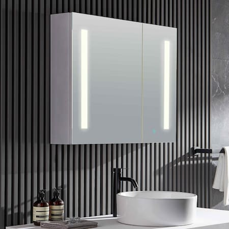 Anzzi Ether 28 in. x 32 in. Frameless LED Mirror Bathroom Cabinet BA-LMDFVCB007AL
